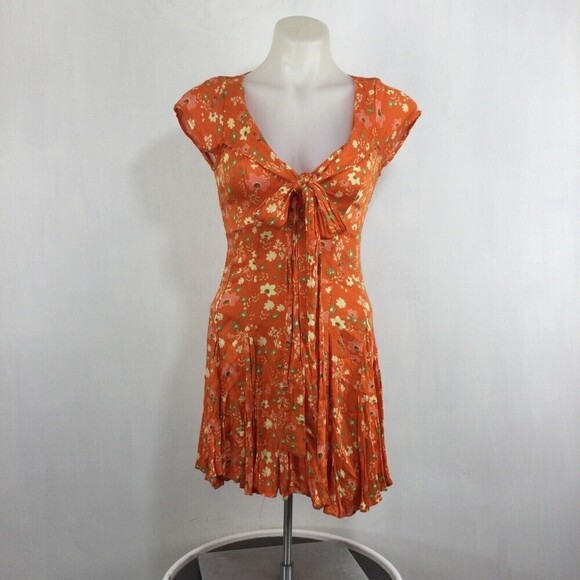 Free People Womens It Takes Two Wrap Dress Orange Peach Combo Size XS NWT $128 - Picture 8 of 14